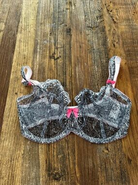Freya Black & White Zebra Lace Bra with Hot Pink Accents